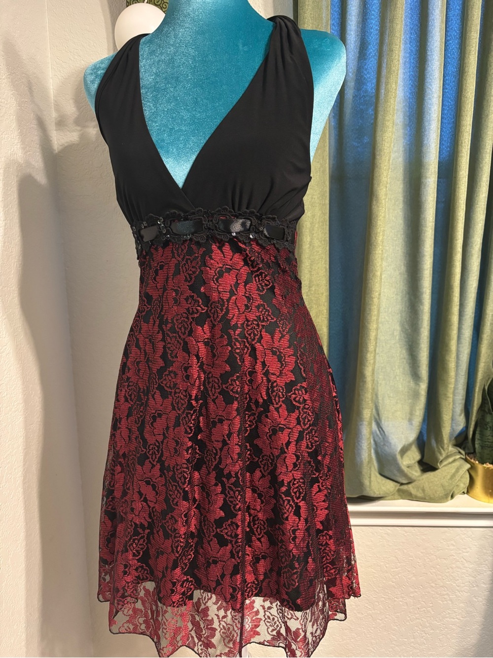 Eggie Brand Black & Red Lace Halter Cocktail Dress gothic, mythical